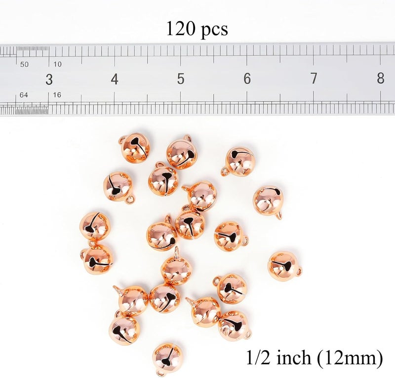 LIGHOON 1/2 Inch Jingle Bells Small Bell Mini Bells, Tiny Crafts Bells, DIY for Christmas Home Making Ornaments Wreath Pet Decorations Bracelet Anklets Necklace Knitting Jewelry Making 120 Pcs, Rose Gold - Image 2